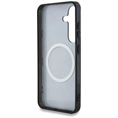 7. Guess 4G Background Gold Electroplated Peony Pattern MagSafe case for Samsung Galaxy S25 black