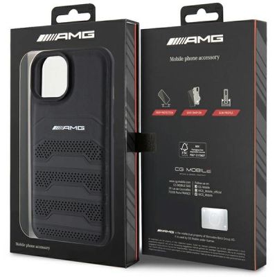 8. AMG Leather Debossed Lines case for iPhone 15 Plus - black