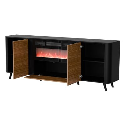 2. VOLARE chest of drawers 200x39x75 black/walnut + fireplace