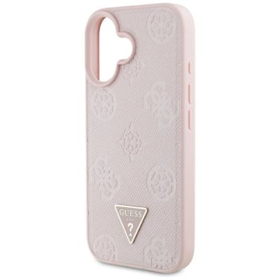 6. Guess Grained Hot Stamp Peony Triangle Logo MagSafe iPhone 16 Case - Pink