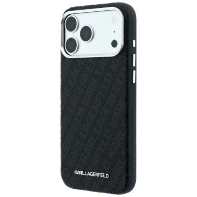 2. Karl Lagerfeld Grained Allover Logo Metal Elongated MagSafe Case for iPhone 17 Pro / 18 Pro - Black