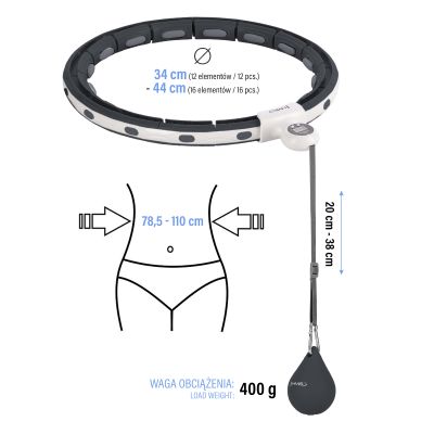 14. MAGNETIC HULA HOP SET BLACK HHM15 WITH HMS COUNTER + SLIMMING BELT BR163 RED