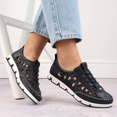 24. Rieker W RKR652 navy blue openwork leather shoes