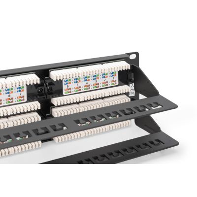 2. Digitus Patch Panel 19'' 48x RJ45, LSA vertical, cat.6, unshielded, 2U, black, cable guide, labeling fields