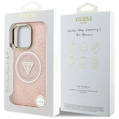 9. Guess IML Metal Glitter 4G Circle Triangle MagSafe Case for iPhone 16 Pro - Pink