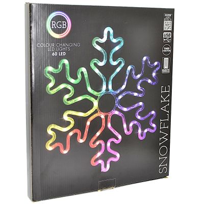 7. DECORATIVE HANGING SNOWFLAKE 31.5 x 36 CM 60LED RGB TIMER USB