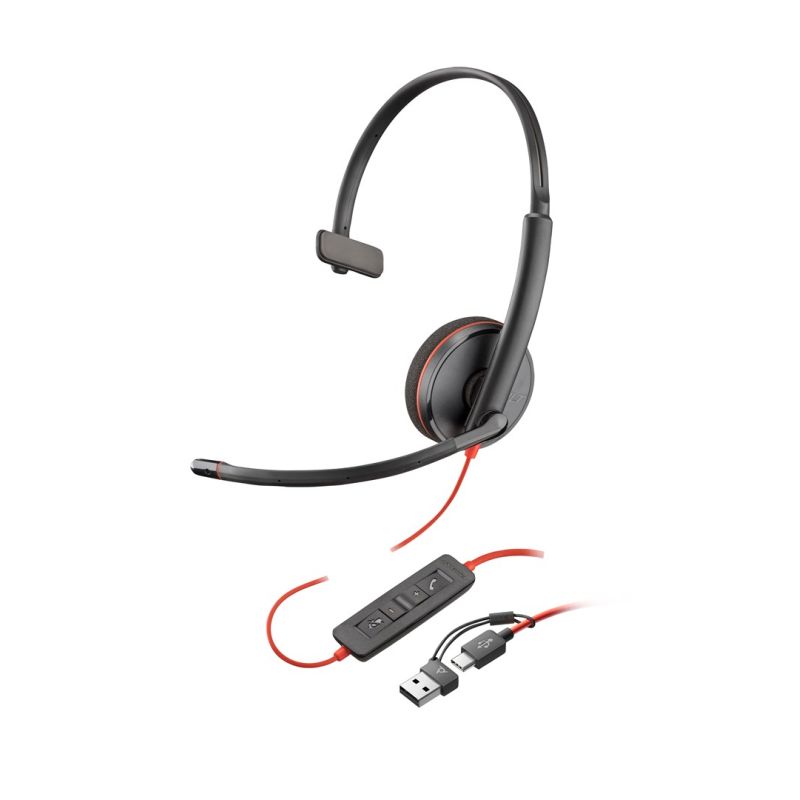 90. POLY Blackwire 3225 Stereo USB-C Headset + 3.5mm Plug + USB-C/A Adapter