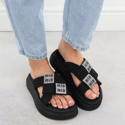 7. Women’s black platform slides with rhinestones Potocki 16347