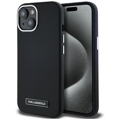 Karl Lagerfeld FW Metal Plate MagSafe iPhone 15 Case - Black