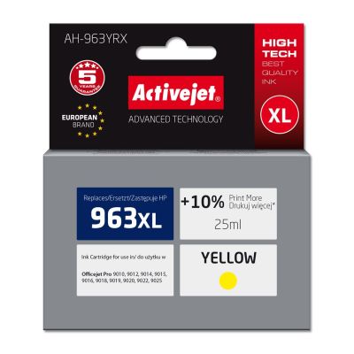 Activejet AH-963YRX Ink Cartridge (replaces HP 963XL 3JA29AE; Premium; 1760 pages; 25 ml, yellow)