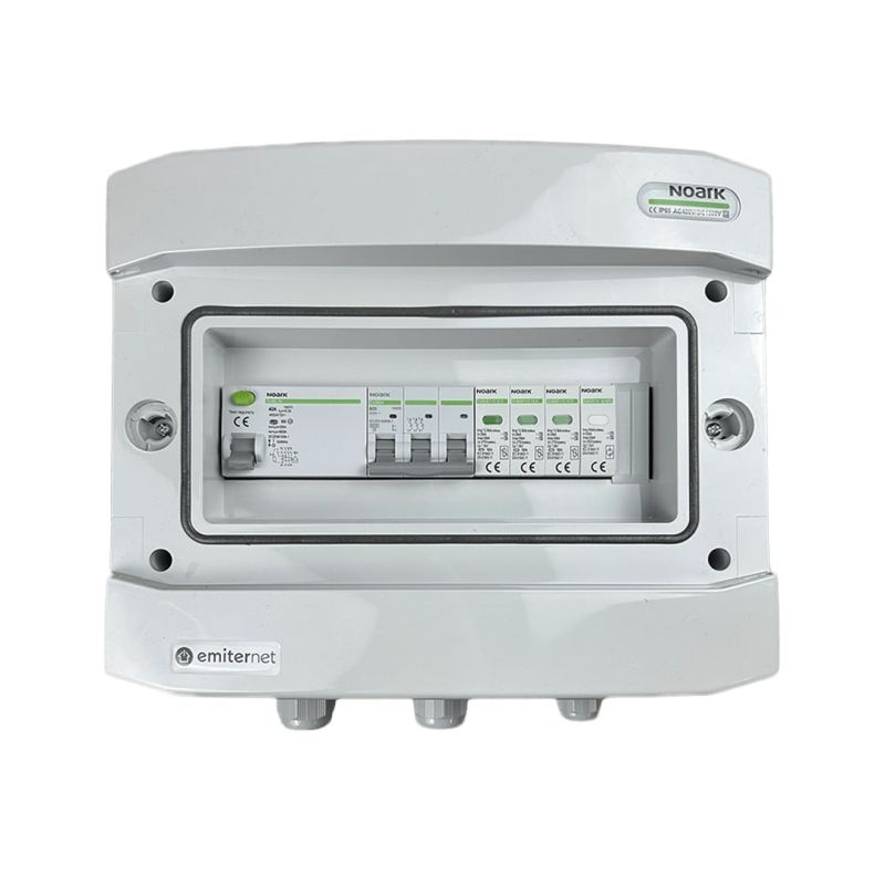 Hermetic IP65 EMITER AC connection switchboard with AC surge arrester Noark type 1+2, 25A 3-F, RCD type A 40A/300mA