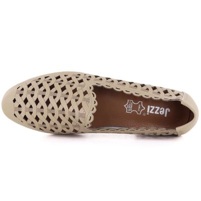 3. Women's leather openwork shoes, beige, Jezzi OL50-1