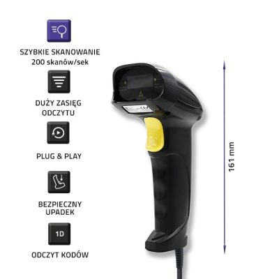 3. QOLTEC LASER BARCODE READER | 1D | USB | BLACK