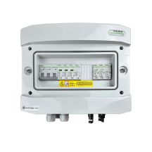 DCAC hermetic IP65 EMITER connection box with Noark 1000V DC surge arrester type 1+2, 1 x PV string, 1 x MPPT // Noark AC limiter type 1+2, 10A 3-Ph