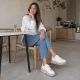 9. Leather platform sneakers with white floral print Filippo DP7507