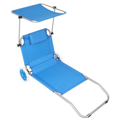 13. FOLDABLE BEACH CHAIR WITH CANOPY ON WHEELS 116x62x60-90CM BLUE