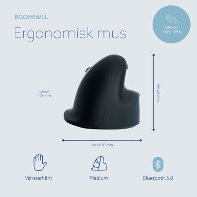 14. Ergonomic R-Go Pele HE left Bluetooth mouse sidabrina