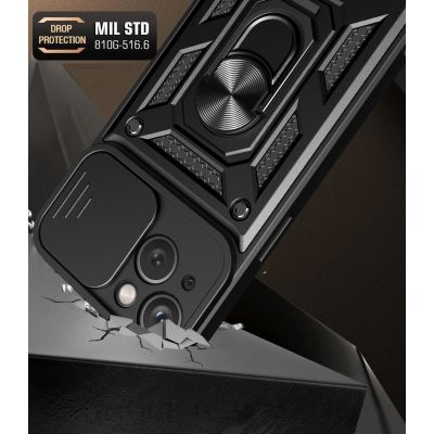2. Hybrid Armor Camshield Case with Stand and Camera Cover for iPhone 15 Plus - Black