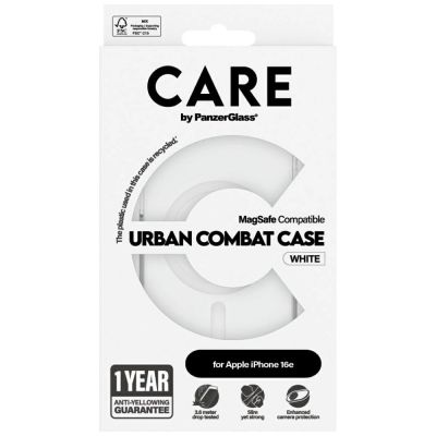 3. CARE by PanzerGlass Flagship Urban Combat White MagSafe Case for iPhone 16e - Transparent