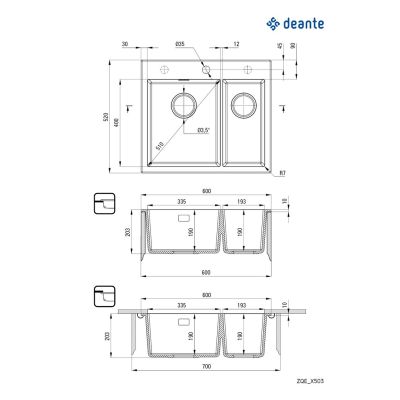 2. Deante Eridan ZQEA503 granite sink 60x52 cm