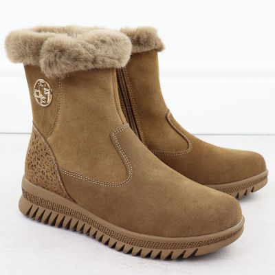 3. Women's suede leather ankle boots with fur, brown Filippo DBT7271