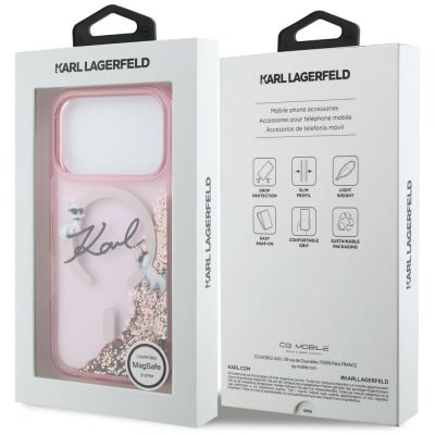 8. Karl Lagerfeld Liquid Glitter Karl Script Logo MagSafe Case for iPhone 17 Pro Max - Pink