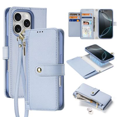 Dux Ducis Lawa iPhone 16 Pro Leather Case with Detachable Magnetic Wallet - Blue