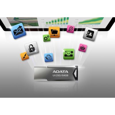 5. Flash drive ADATA UV250 AUV250-32G-RBK (32GB; USB 2.0; silver)
