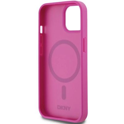 7. DKNY Leather Pattern Metal Logo MagSafe Case for iPhone 15 / 14 / 13 - Pink