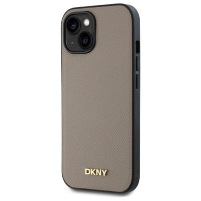 2. DKNY Grained Metal Logo MagSafe iPhone 15 Case - Beige