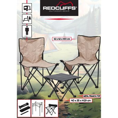 23. 3-in-1 FOLDABLE TRAVEL SET: TABLE AND 2 CHAIRS REDCLIFFS BEIGE