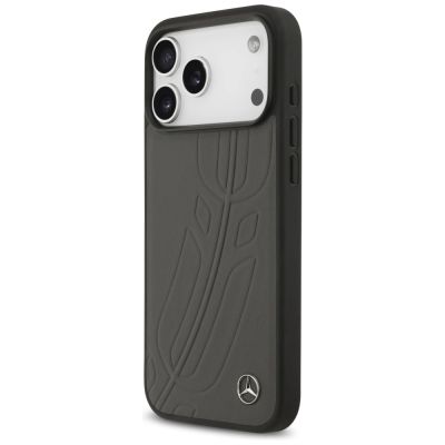 2. Mercedes Leather Large Laurel Leave MagSafe Case for iPhone 17 Pro Max - Black and Gray