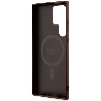 7. Guess 4G Collection Leather Metal Logo MagSafe Case for Samsung Galaxy S24 Ultra - Brown