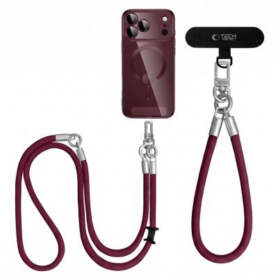 2. Tech-Protect C10S Crossbody Phone Lanyard (114 cm) + Wrist Lanyard (31 cm) – Burgundy Titanium