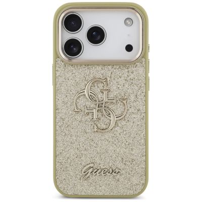 3. Guess Fixed Glitter Big 4G Metal Frame case for iPhone 17 Pro - gold