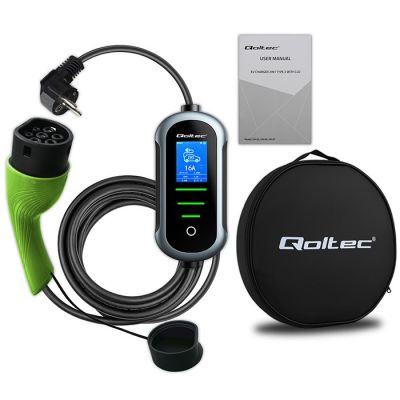 9. Qoltec Mobile charger for electric car EV with regulation 2in1 Type2 | 3.5kW | 230V | SCHUKO 16A | Wi-fi | TUYA | SMART LIFE | LCD | Portable | 5m (52435)