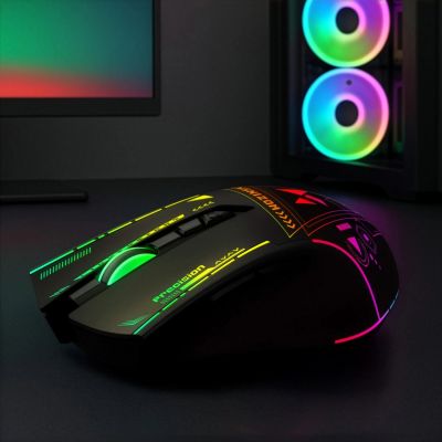 7. Wozinsky WMGB-3200 Wireless Optical Gaming Mouse with Built-in Rechargeable Battery 3200 DPI with RGB Lighting - Black