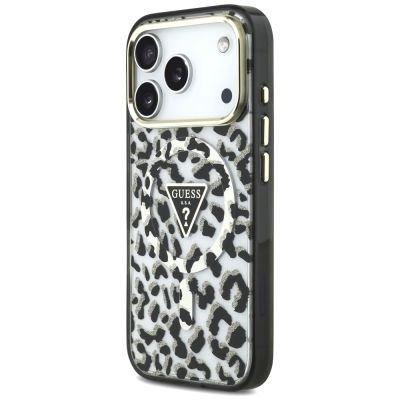 2. Guess IML Leopard Glitter Triangle Logo MagSafe Case for iPhone 17 Pro / 18 Pro - Black