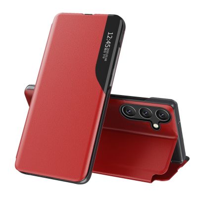Eco Leather View Case for Samsung Galaxy S24 FE with flap and stand - red