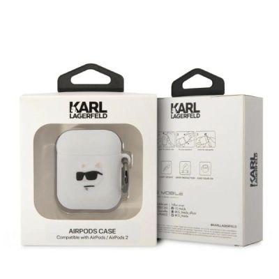 3. Karl Lagerfeld KLA2RUNCHH AirPods 1/2 cover white/white Silicone Choupette Head 3D