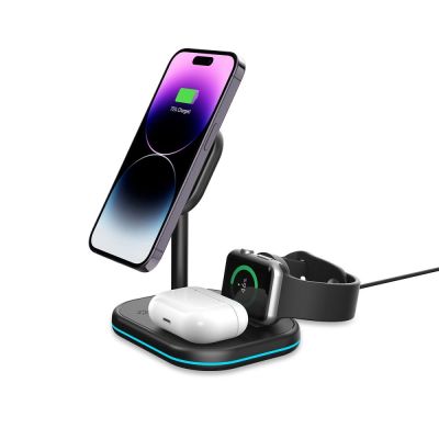 2. Tech-Protect QI15W-A27 3-in-1 Inductive Charger with MagSafe Stand for Smartphone / Apple Watch / AirPods - Black