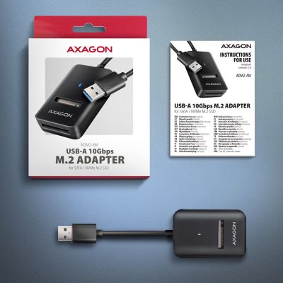 7. SSD enclosure Axagon ADM2-AM USB-A 10Gbps - M.2 NVMe & SATA SSD adapter, cable USB-A 10cm Black