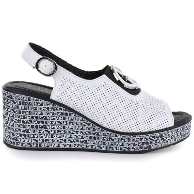 2. Women's leather wedge sandals with openwork white S.Barski 7014