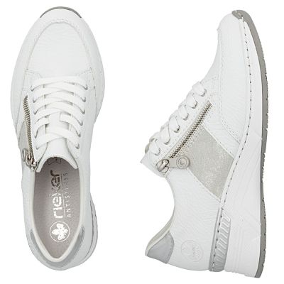 4. Women's sneakers with zipper, white, Rieker N4322-80