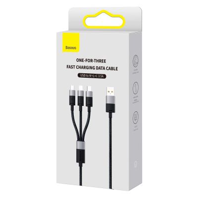 3. 3in1 USB - micro USB / Lightning / USB C 3.5A 1.2m cable Baseus StarSpeed - black