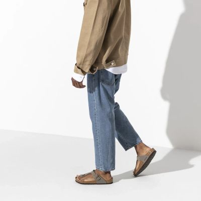 19. Birkenstock Gizeh Birko-Flor Nubuck Stone Regular Men's Flip-Flops Wide Gray (43391)