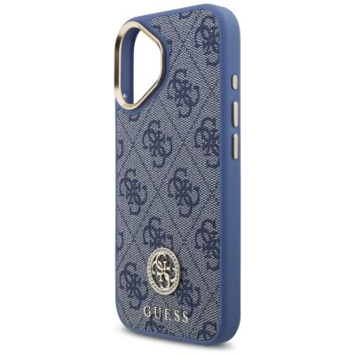 6. Guess 4G Strass Logo & Big Strap Metal Buttons MagSafe Case for iPhone 17 - Blue