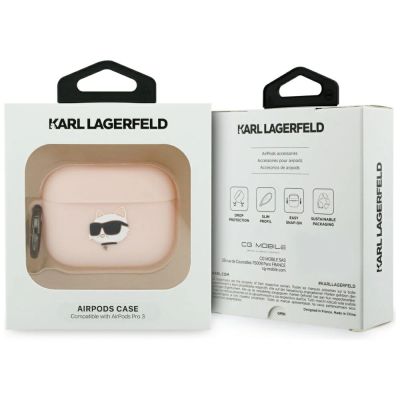 4. Karl Lagerfeld Silicone Chaupette Head 3D Case for AirPods Pro 3 - Pink