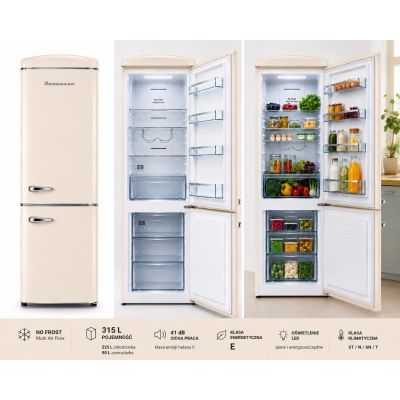 6. Ravanson LKK-315RC Retro Refrigerator 597mm x 707mm x 1943 mm | 315l | Total No Frost | Class E | Cream
