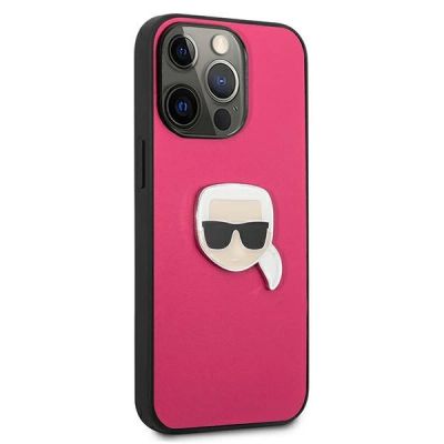 4. Karl Lagerfeld Leather Ikonik Karl's Head Metal Case for iPhone 13 Pro / 13 6.1" - Pink